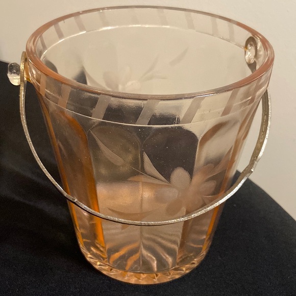 Dining Vintage 3s Depression Glass Pink Etched Ice Bucket Floral